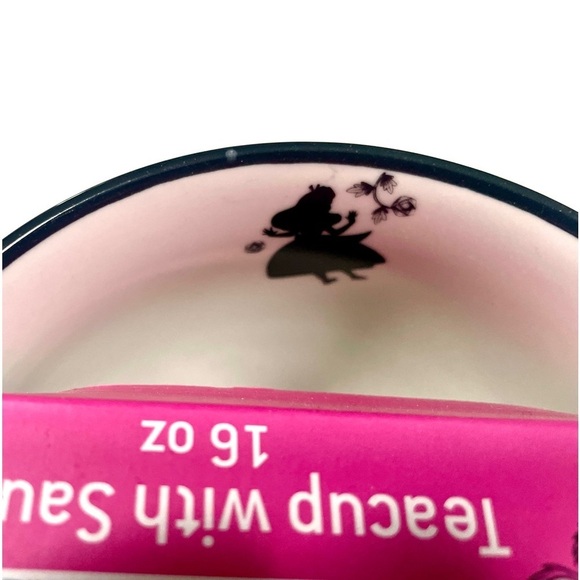 Disney Alice in Wonderland Floral & Black/White Teacups with Saucers Set of 2 - Picture 4 of 6